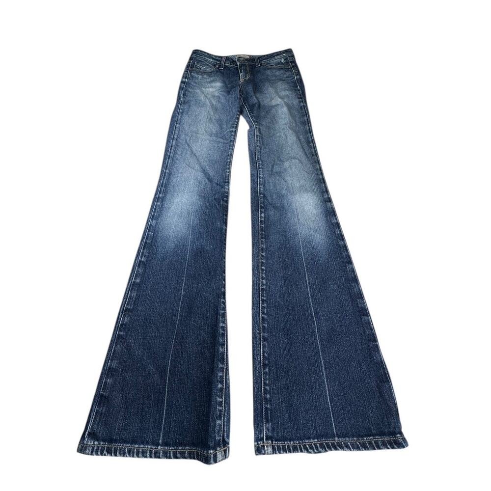 PAIGE Dark Blue Wide Leg Flare Jeans Low Waist